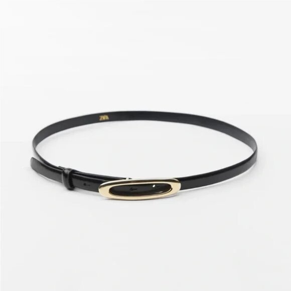 Zara Fine Leather Belt With Oval Metal Buckle